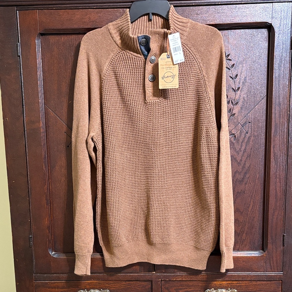 NWT Weatherproof Men's Brown Quarter Button  Sweater